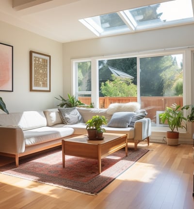 a living room with a couch and a television
