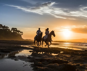 horse backriding along the coast