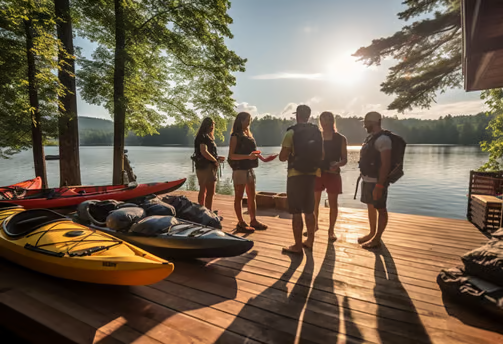 a group of friends getting ready to kayak n Anderson Island, WA a group of friends getting ready to kayak n Anderson Island, WA