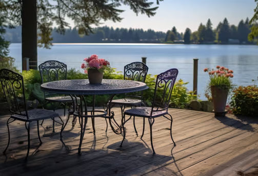 lakefront deck of the Lyle Point Inn in Anderson Island, WA lakefront deck of the Lyle Point Inn in Anderson Island, WA