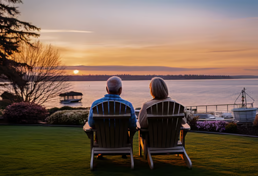 an old retired couple watching the sun set in Anderson Island, WA an old retired couple watching the sun set in Anderson Island, WA