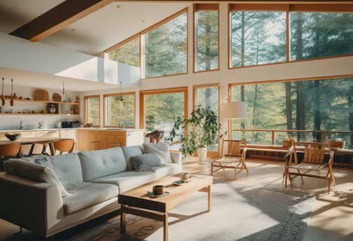 sunny interior of a cabin rental in Anderson Island, WA sunny interior of a cabin rental in Anderson Island, WA
