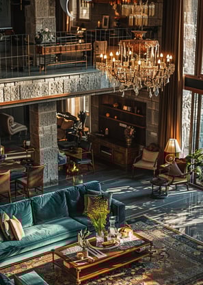 The wide and elegant indoor social space of a Mediterranean villa in Turkey