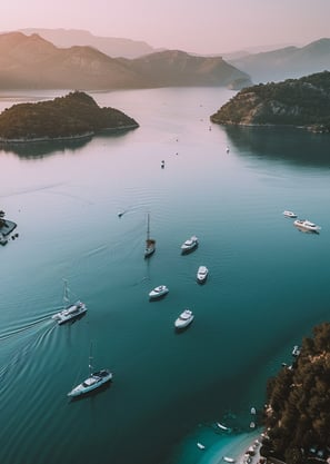 Aerial shot of Gocek, known for its luxury yachting culture and Turkish cultural retreats