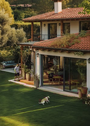 The backyard of a pet-friendly luxury villa rental in Turkey