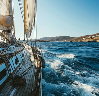 view from the deck of a sailing boat cut