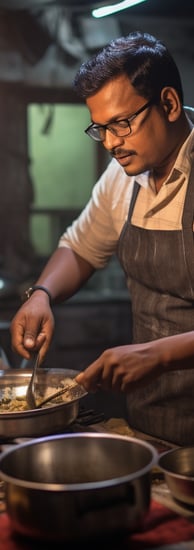 an indian chef cooking in a kitchen