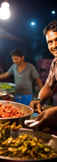 night atmosphere of indian street market 