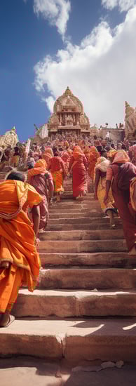 a group of pilgrims ascending