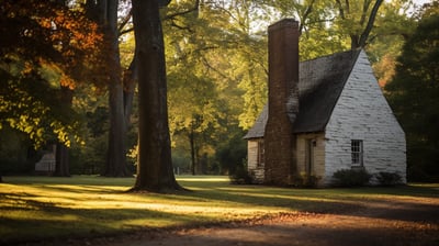A reimagined establishing shot of the Laura Ingalls Wilder Historic Home and Museum in Ava, Missouri