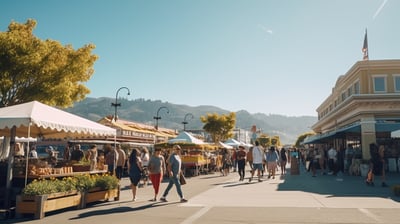 Shoppers visitng the Saturday morning Farmers Market in Ava, Missouri.