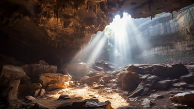 the interior of Talking Rocks Cavern in Ava, Missouri during a visitor's tour in the afternoon.