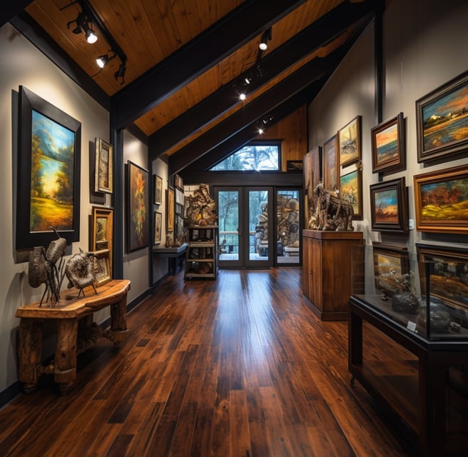 A room with a wooden floor and a wooden floor