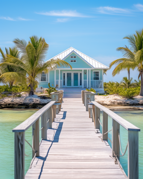 vacation rental beach villa with a private dock in the Abaco Islands, Bahamas