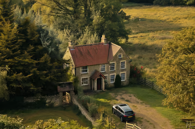 aerial view of a historic cottage turned into a vacation rental in Bath, UK aerial view of a historic cottage turned into a vacation rental in Bath, UK