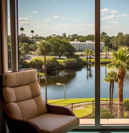 Serene View of Orlando's Palm-Lined Waterscape.