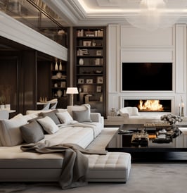 Opulent Living Room with Fireplace Elegance.