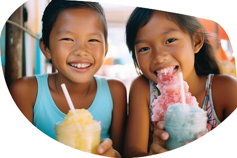 Two happy kids holding ice cream cones and smiling Two happy kids holding ice cream cones and smiling