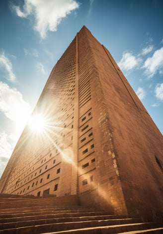 a worm's eye view of Hassan Tower in Rabat, Morocco during daytime.