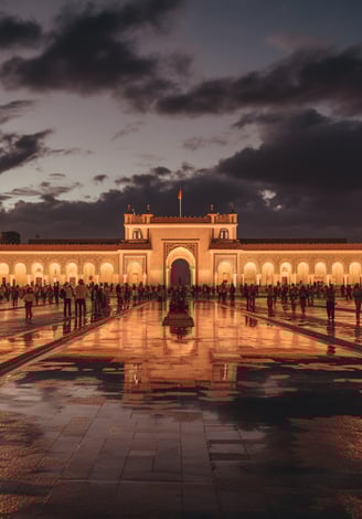 The Royal Palace in Rabat, Morocco flocked by tourists during nighttime.