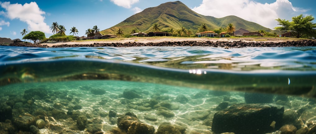A scenic ocean view with a majestic mountain in the background.