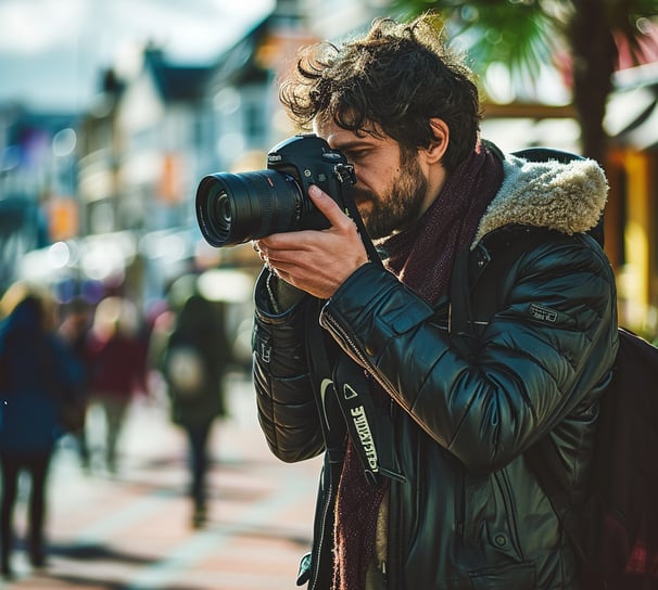A photographer taking a photo around the city center of Bournemouth. A photographer taking a photo around the city center of Bournemouth.