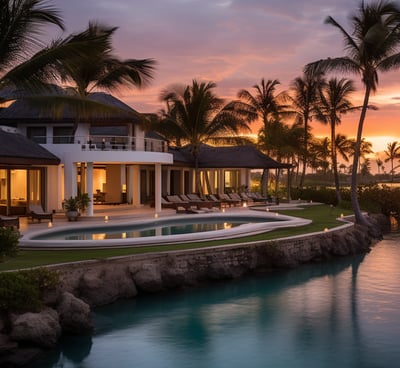 a villa view at evening