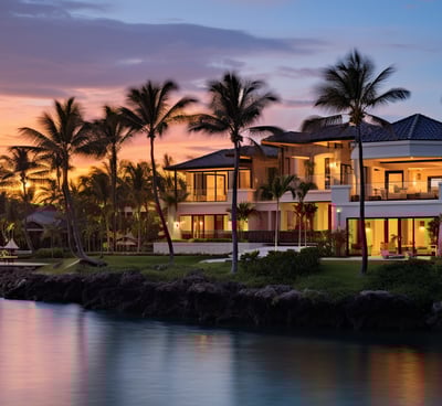a villa view at evening