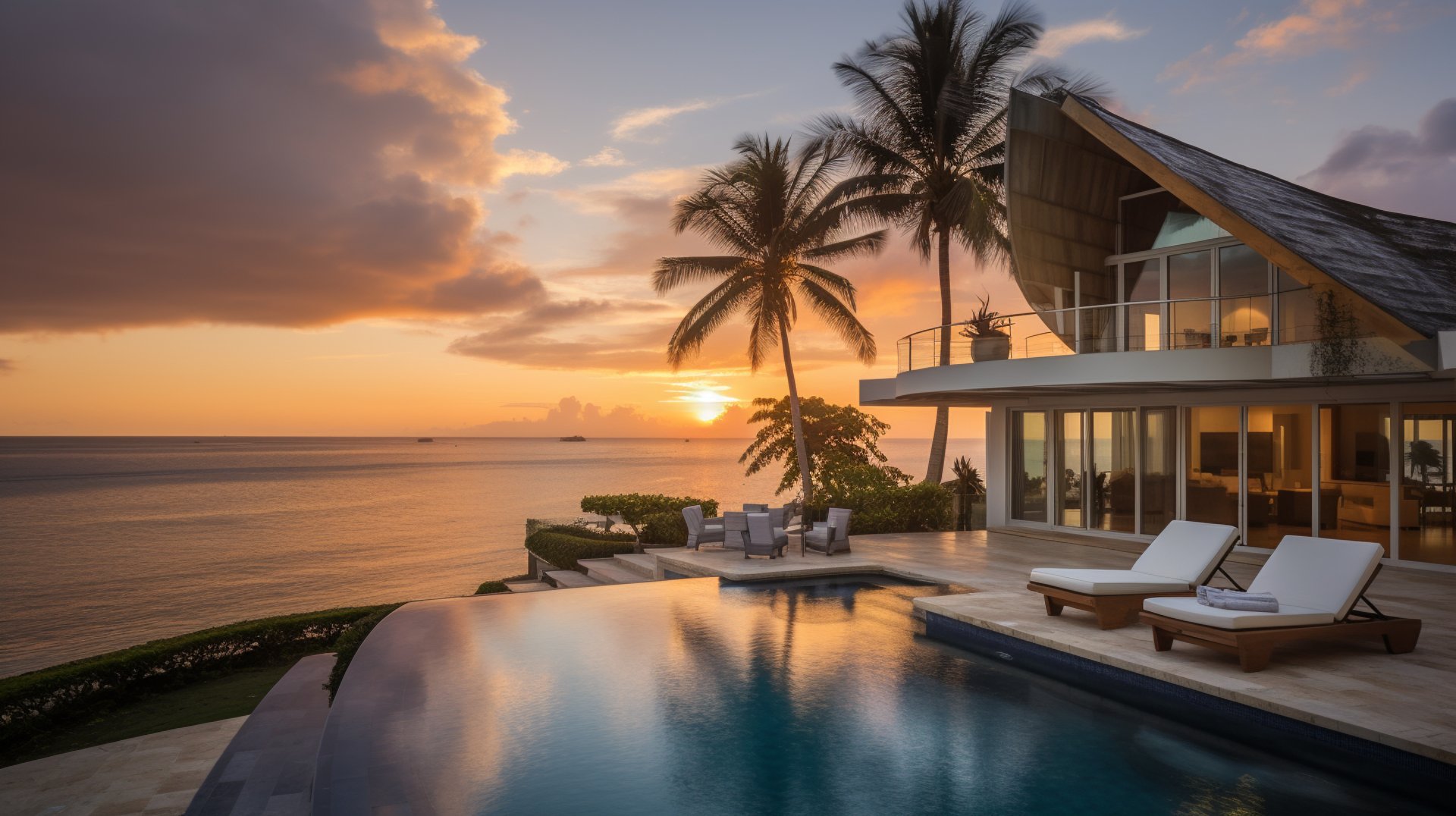 a villa view at evening