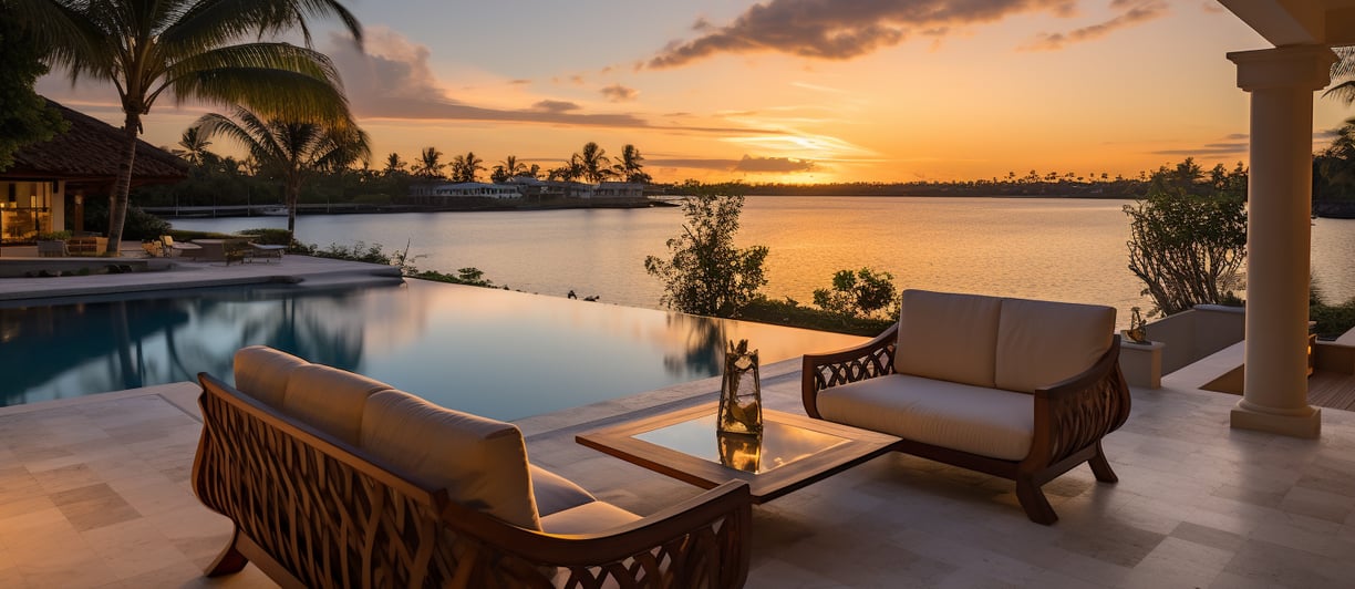 A place outside villa in the evening