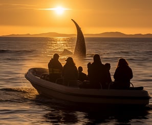 whale watching marvel scene silhouettes of people