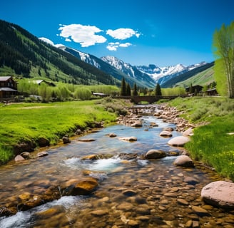 A scenic view of Aspen, Colorado during the daytime with lush green trees and a clear blue sky. A scenic view of Aspen, Colorado during the daytime with lush green trees and a clear blue sky.