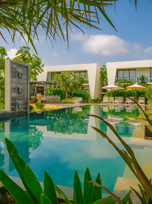 Luxurious villa in Bali with a private pool surrounded by lush greenery and traditional Balinese architecture. Luxurious villa in Bali with a private pool surrounded by lush greenery and traditional Balinese architecture.