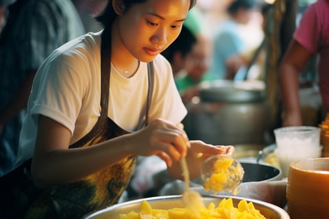mango sticky rice at street stall