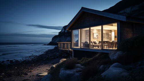 A quaint cottage by the coast of Beesands in England during nighttime. A quaint cottage by the coast of Beesands in England during nighttime.