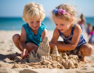Children playing in the sands of Costa Blanca in the Mediterranean Coast. Children playing in the sands of Costa Blanca in the Mediterranean Coast.