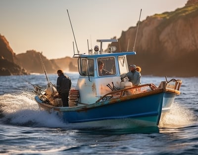 Fishermen on the waters of the Algarve in Portugal. Fishermen on the waters of the Algarve in Portugal.