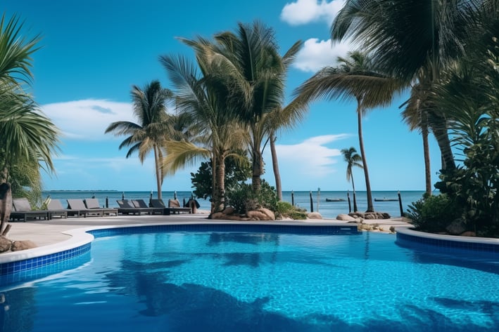 Hotel poolside in Placencia, Belize.
