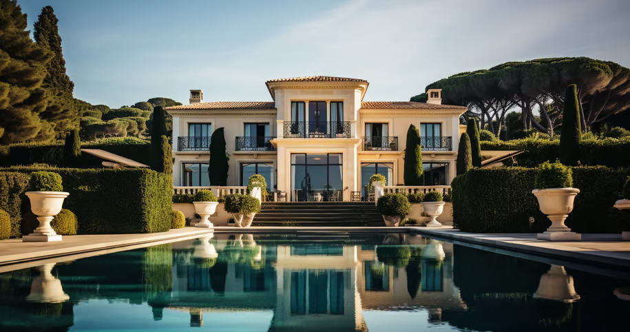 facade and private pool of a high-end villa near Saint-Tropez that allows large events facade and private pool of a high-end villa near Saint-Tropez that allows large events