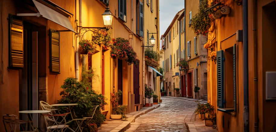 the historic narrow streets of the Old Town area in Saint-Tropez, France the historic narrow streets of the Old Town area in Saint-Tropez, France