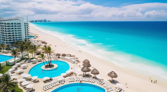  Aerial view of pool with palm trees, perfect for relaxation and leisure on a sunny day.