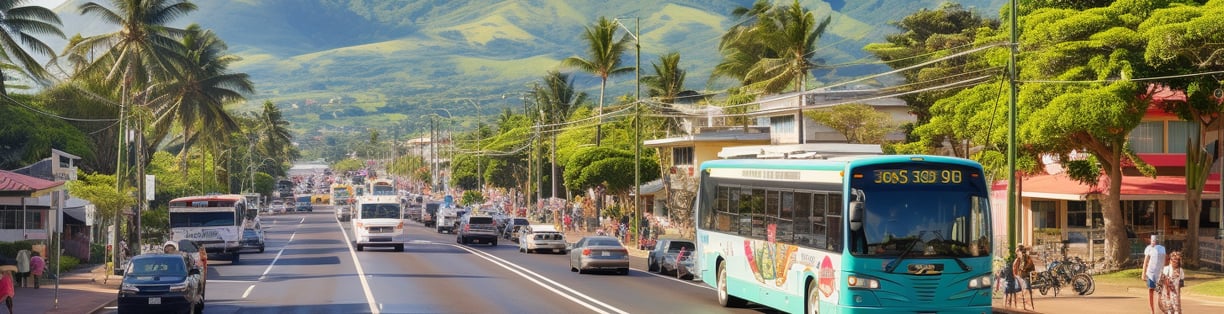a busy street with palm trees in the background a busy street with palm trees in the background