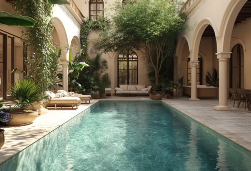 creative depiction of a villa rental in Morocco, near the Sahara Desert creative depiction of a villa rental in Morocco, near the Sahara Desert