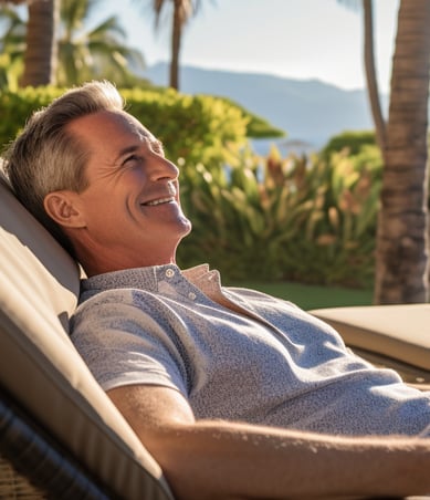 Man Enjoying Serene Beachfront Luxury in Sunshine