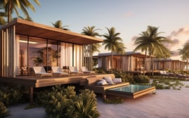 Serene beachfront luxury resort with modern villas amid palm trees