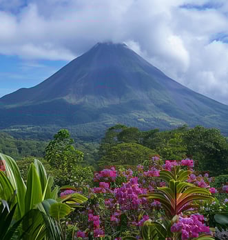 Lush Arenal Volcano Framed by Tropical Flora in Costa Rica