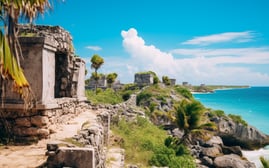 Ancient Tulum Ruins Overlooking the Caribbean Sea