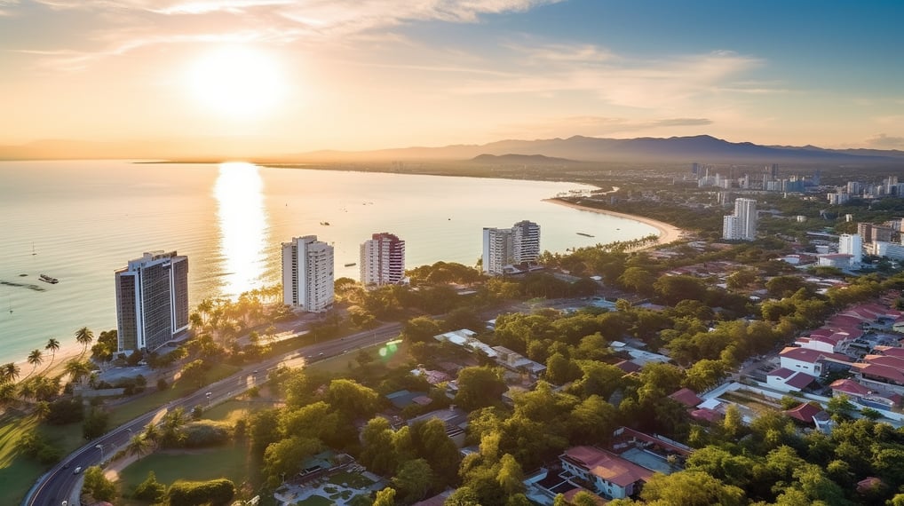 Aerial photograph of Pattaya's vibrant landscape during the early morning.