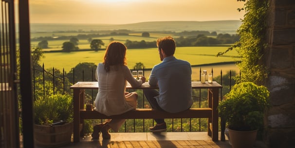 Couple admiring the villa views of the countryside in Ireland