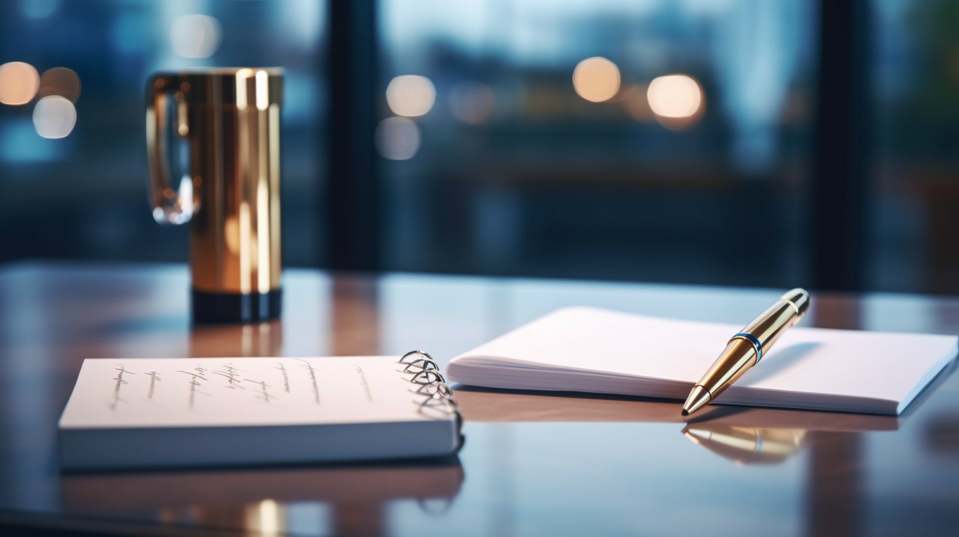 a pen and a notepad on a table a pen and a notepad on a table